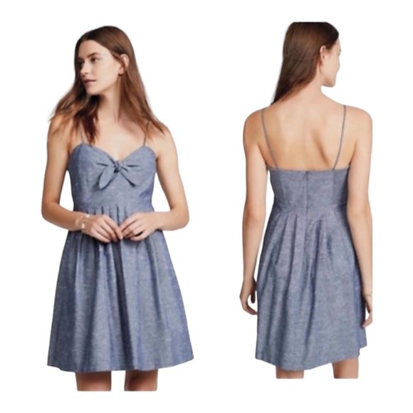 Madewell Size 2 Blue Bow Cutout Pleated Cotton Cami Dress NEW WITH TAGS - Picture 1 of 7